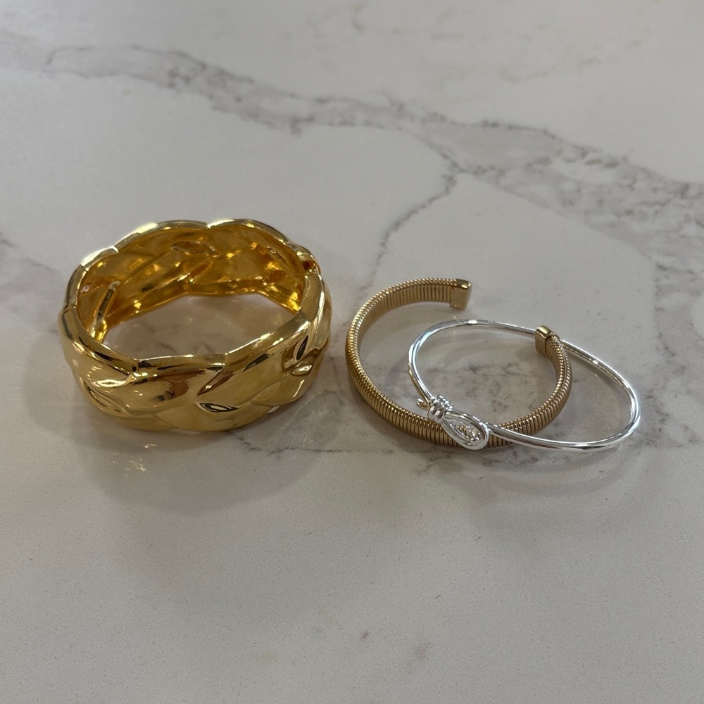Gold Braided Statement Bangle Bracelets Set Of 3 - image 1